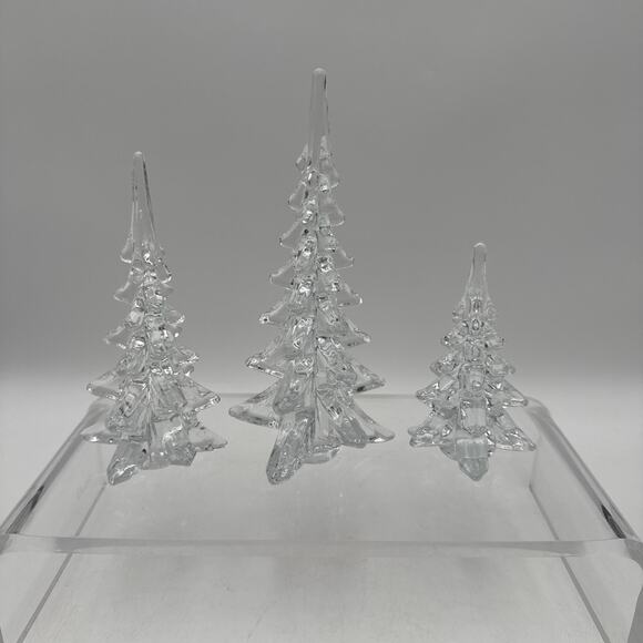 Set of 3 VTG Lead Crystal Christmas Trees 1970’s Heavy Art Glass Clear - Picture 2 of 11